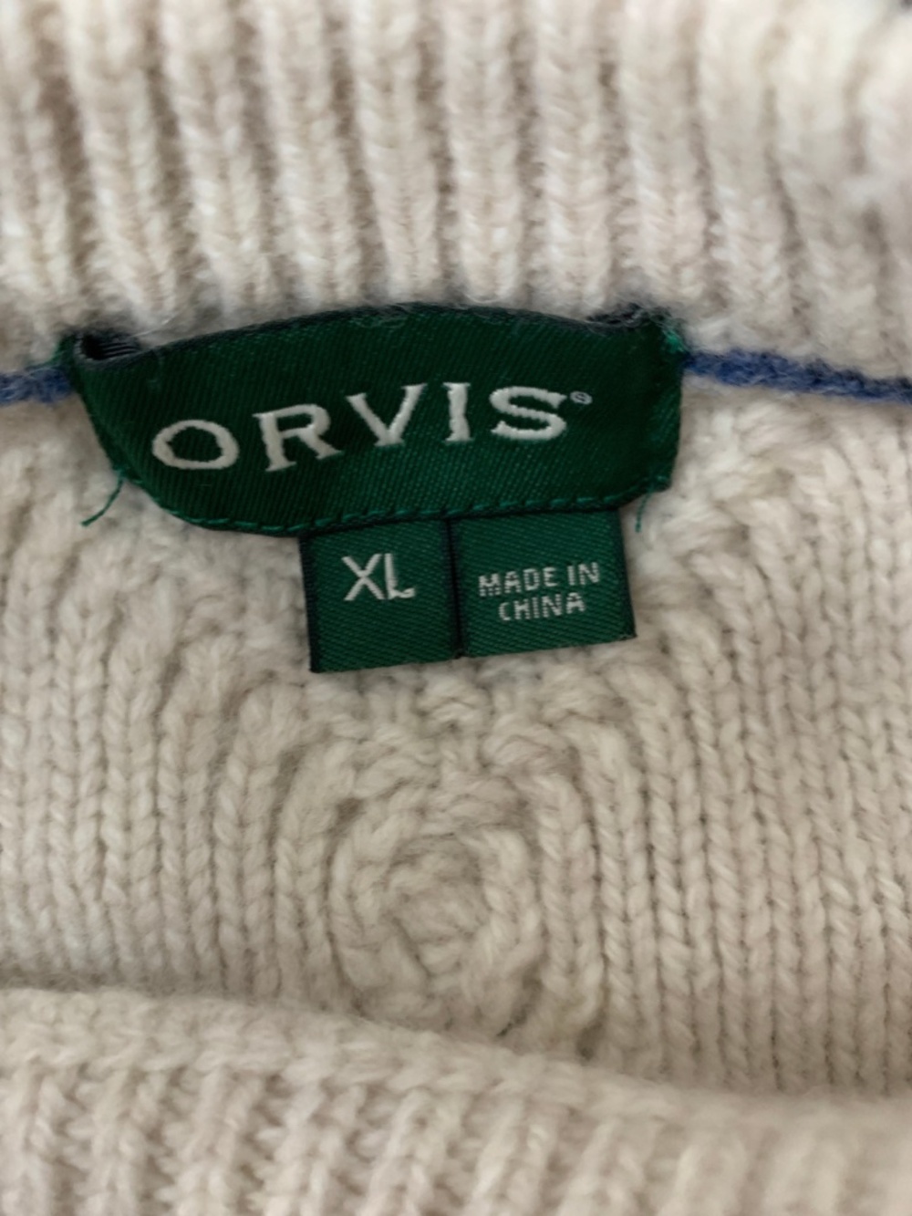 Orvis Cable Knit Crewneck Fisherman Merino Wool Sweater Cream XL Cottagecore - Picture 7 of 9